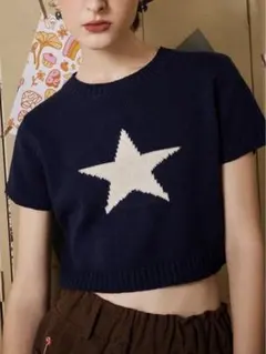 【SHEIN】 ニットトップス クロップド丈 スター 星