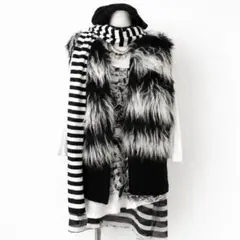 y2k 白黒ボーダー ファーベスト 平成 ダークコア ギャル ゴシック v系