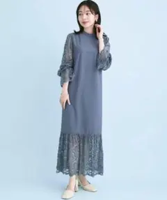 VIS レース袖ドッキングワンピース オケージョン