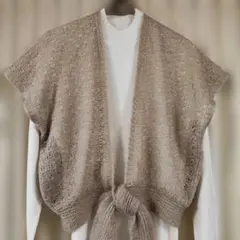ベージュ ニット　ボレロ　カーディガン 半袖 前結び　モヘア