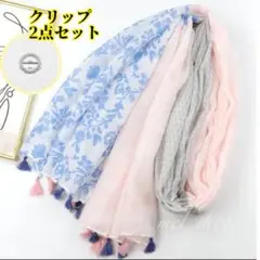 スカーフ　大判ストール　花柄ブルー　ピンク　ストール 薄手　春夏　膝掛け　UV