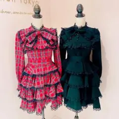 Manon Tokyo レイヤードリボンワンピース 赤チェック