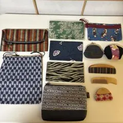 和柄 バッグセット 櫛 本つげ 木曽 小銭入れ 巾着袋 がま口 ポーチ 12点