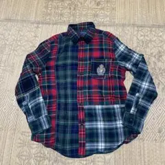 ポロラルフローレン チェック柄長袖シャツ Mサイズ グリーン系 ワッペン ロゴ