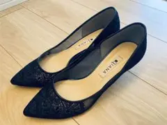 美品　DIANA パンプス　ネイビーレース