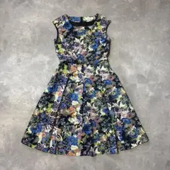 M'S GRACY 花柄ワンピース 40 リボン フレア シフォン 半袖 上品