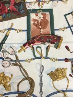 エルメス　シルクスカーフ 歴史的デザイン ネイビー