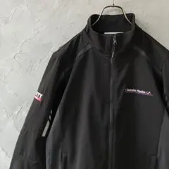 ヴィンテージ　ジャケット　フルジップ　スリーブ刺繍　シンプル　古着　黒　LO31