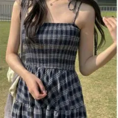 2024年 LADY lIKE チェック柄シャーリングキャミワンピース