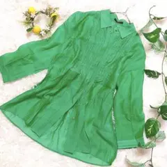 7-IDconcept. グリーン プリーツロングシャツ ブラウス サイズ40