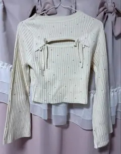 pomme d'amour ラインストーンフレアスリーブニット ivory 2025年最新】pomme d'amour ラインストーンフレアスリーブニットの人気