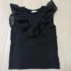 branshes フリル付き黒ノースリーブTシャツ