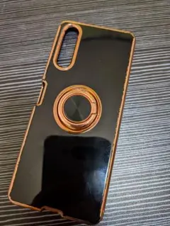 リング付き黒スマホケース