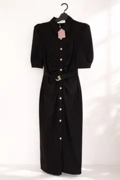 Randy パールボタン ベルト付き ロングワンピース ブラック L新品タグ付き