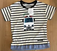 【新品】救急車 消防車 2way ストライプ柄 Tシャツ男女 130スパンコール