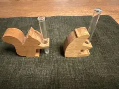 나무 단일 꽃병, 다람쥐와 곰 2개 세트