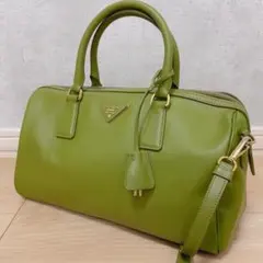 PRADA サフィアーノ レザー ボストンバッグ 2way グリーン 三角ロゴ