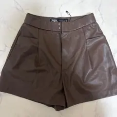 ZARA ブラウン レザー ショートパンツ