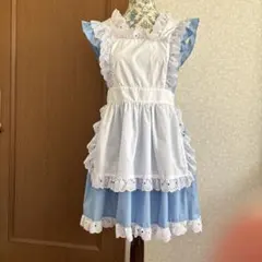 水色 メイド服 コスプレ衣装 エプロン付き