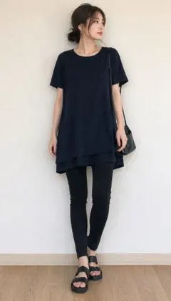 SEVENDAYS=SUNDAY ネイビー 半袖ワンピース F　大人コーデのサムネイル