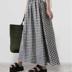 ★美品★ジャーナルスタンダード　 リネンギンガムチェックフレアロングスカートのサムネイル