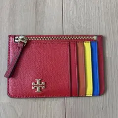 レザー製ジッパー付きカードケース 赤