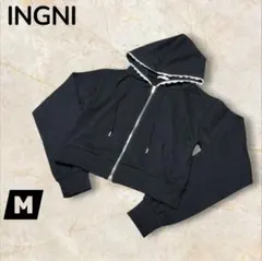 INGNI ブラック クロップド レース付き スウェット ジップ パーカー Mのサムネイル