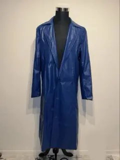 【00s archive】Blue Leather Long Coat Y2K