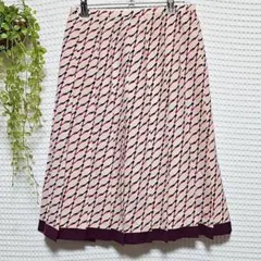 ☆ abc (L) プリーツ ミディ スカート 斜め格子柄 ベージュ