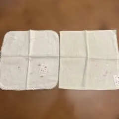 宇野千代 花柄刺繍 絹タオルハンカチ2枚