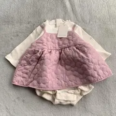 【新品】ロンパース リブ キルト 花 ピンク 70cm
