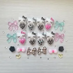 キティちゃん 豹柄ハート ネイルパーツ デコパーツ 8個セット