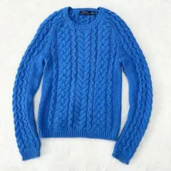 美品✨ポロラルフローレン　ケーブルニット　ラグラン　現行　レディースM 青