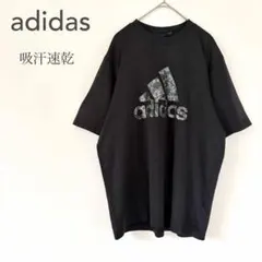 アディダス 迷彩ビッグロゴTシャツ 吸汗速乾 ドライメッシュ 黒 ジム スポーツ