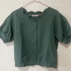 エヘカソポ　グリーン スカラップネック 半袖ブラウスのサムネイル