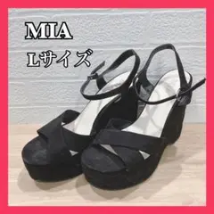 MIA 厚底　サンダル　シューズ　ブラック　スェード　黒　刺繍　靴
