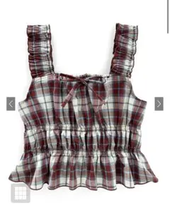 チェック柄リボンシャーリングフリルトップス［dk1353］