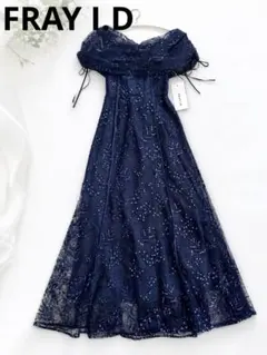 美品✨ FRAY I.D シークインフラワーオフショルドレス ネイビー サイズ0 美品✨ FRAY I.D シークインフラワーオフショルドレス ネイビー サイズ