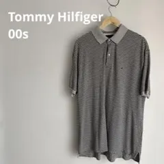 00s TOMMY HILFIGER グレー ストライプ ポロシャツ XL