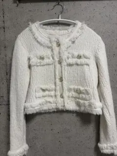 GRL dr482 フリンジショート丈ニットカーディガン