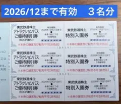 ⭐️最新⭐️東武動物公園特別入園券３枚＋アトラクションパス優待割引券３枚のサムネイル