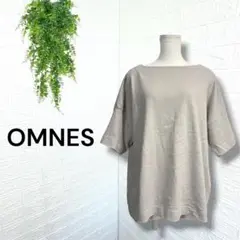3334【OMNES】五分袖カットソー ボートネック ワイドシルエット ベージュ