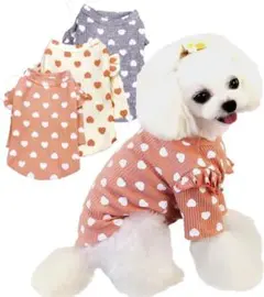 【新品】小型犬＆猫ちゃん可愛いピンクのハート柄フリル付きワンピシャツ