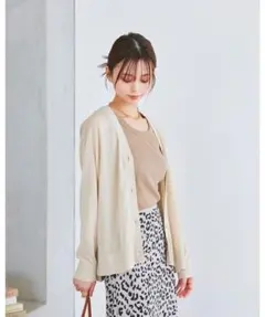 ミラオーウェン　シェル釦ハイゲージボックスカーディガン【手洗い可能】シアーカーデ