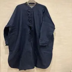 45R シルク100%　長袖　チュニック ブラウス　藍染　インディゴ　サイズ2 45R - 45R シルク100% 長袖 チュニック ブラウス 藍染 インディゴ