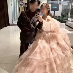 カラードレス　くすみピンク　オフショルダー　ウェディング　結婚式　パニエ付き