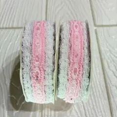 レースリボン ピンク 2個セット 約3cm幅 ハンドメイド 手芸用　装飾