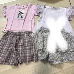 エニィファム　ミラクルスパンコール　花柄　tシャツ フリルキュロット　２点