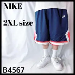 古着 00s ナイキ ハーフパンツ バスケットパンツ 紺 赤 リブライン 2XL