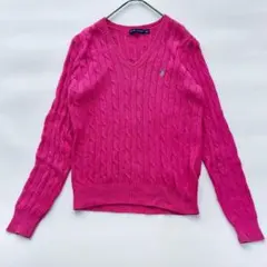 POLO RALPH LAUREN ケーブル編み ニット ピンク長袖 L相当